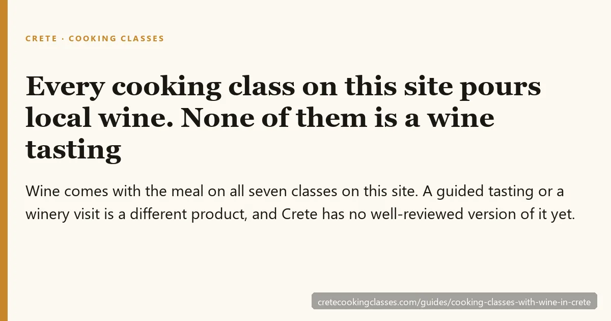 Local wine is poured on all seven cooking classes reviewed on this site - and a guided wine tasting is included on none of them
